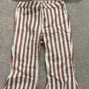 Free People Brown and White Striped Flare Jeans